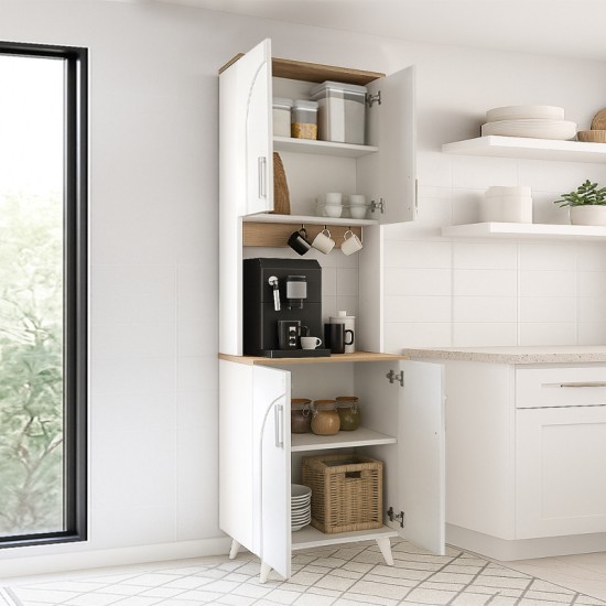 Έπιπλο κουζίνας Kalira 2 Megapap χρώμα λευκό - rota oak 60x40x196εκ.