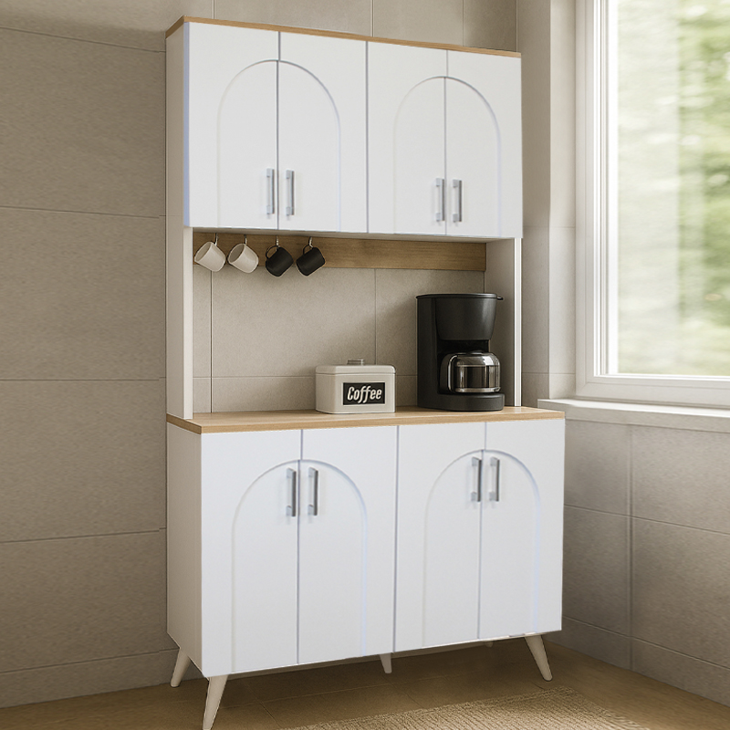 Έπιπλο κουζίνας Kalira 4 Megapap χρώμα λευκό - rota oak 120x40x196εκ.