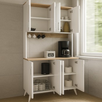 Έπιπλο κουζίνας Kalira 4 Megapap χρώμα λευκό - rota oak 120x40x196εκ.