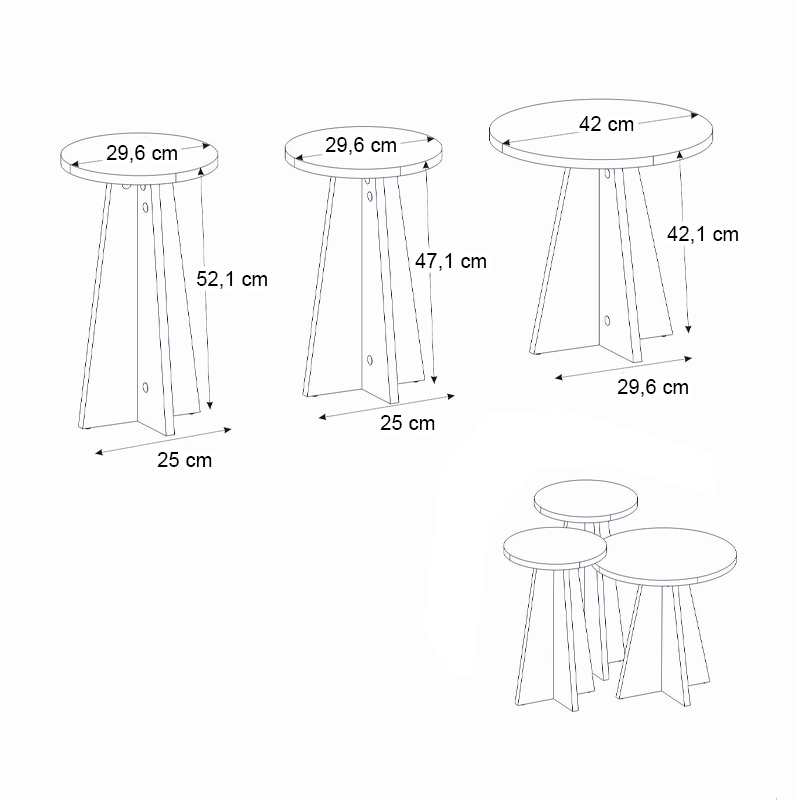 Τραπεζάκι βοηθητικό σετ 3 τμχ Podel Megapap χρώμα travertine Ø29,6x52,1εκ.