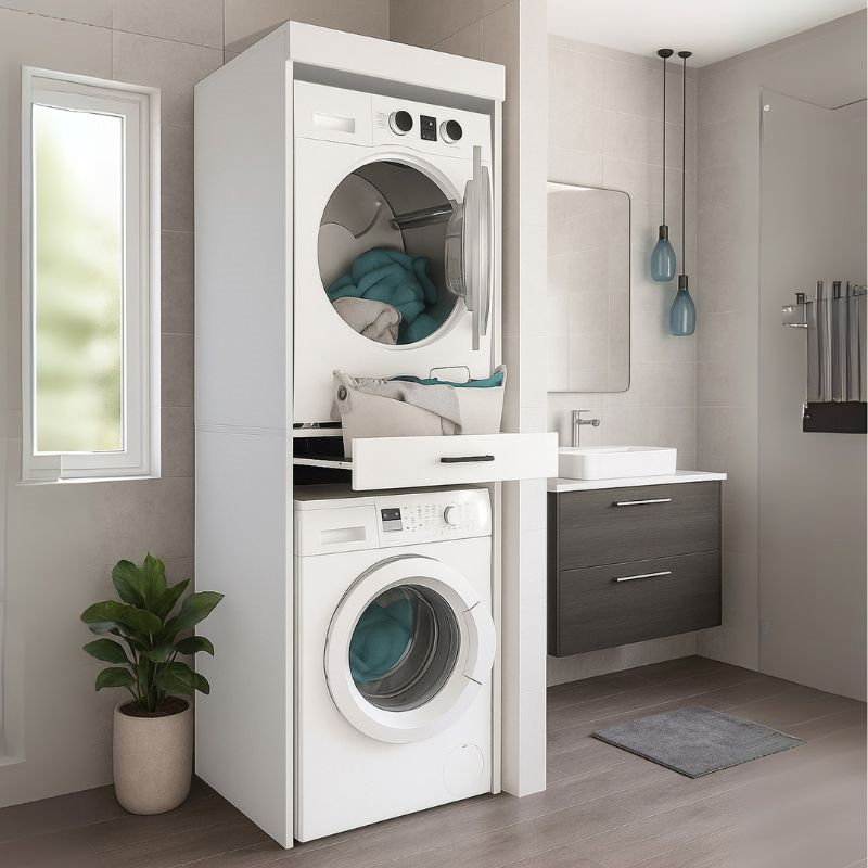 Έπιπλο πλυντηρίου - στεγνωτηρίου Fika Megapap χρώμα λευκό 67x61,8x198,5εκ.