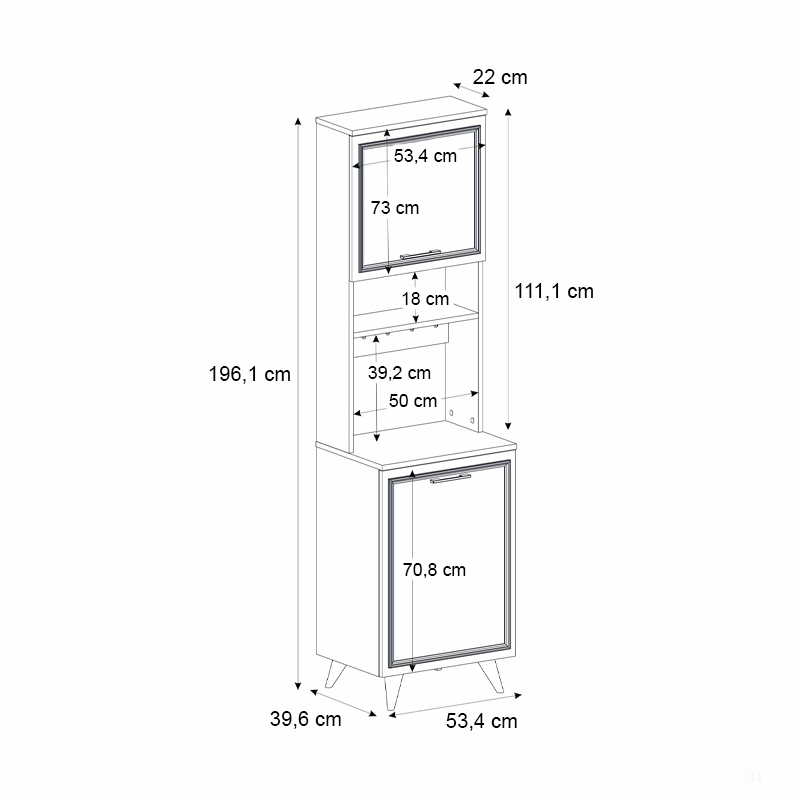 Έπιπλο κουζίνας Potter 1 Megapap χρώμα λευκό - rota oak 53,4x39,6x196,1εκ.