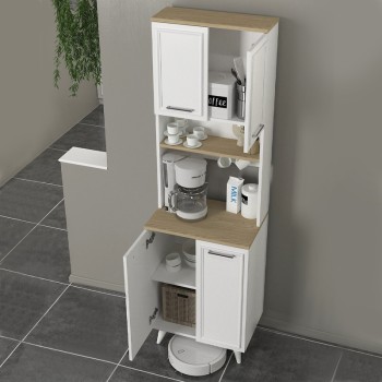 Έπιπλο κουζίνας Potter 2 Megapap χρώμα λευκό - rota oak 60x40x196,1εκ.