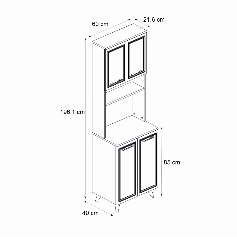 Έπιπλο κουζίνας Potter 2 Megapap χρώμα λευκό - rota oak 60x40x196,1εκ.