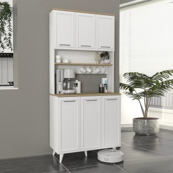 Έπιπλο κουζίνας Potter 3 Megapap χρώμα λευκό - rota oak 90x40x196,1εκ.