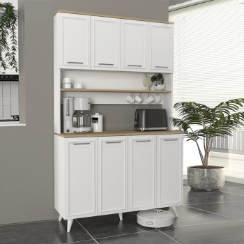 Έπιπλο κουζίνας Potter 4 Megapap χρώμα λευκό - rota oak 120x40x196,1εκ.