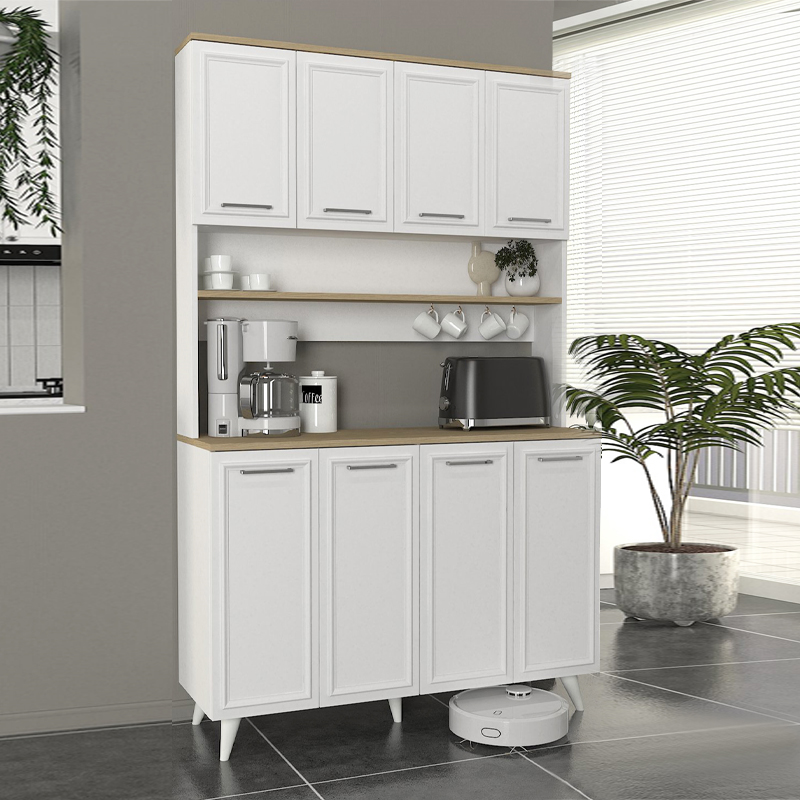 Έπιπλο κουζίνας Potter 4 Megapap χρώμα λευκό - rota oak 120x40x196,1εκ.