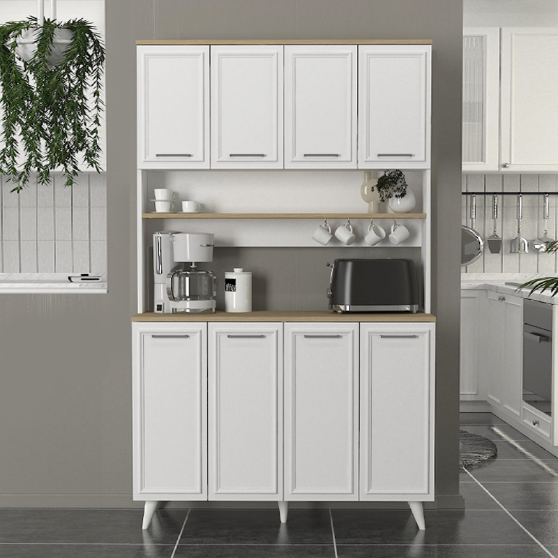 Έπιπλο κουζίνας Potter 4 Megapap χρώμα λευκό - rota oak 120x40x196,1εκ.