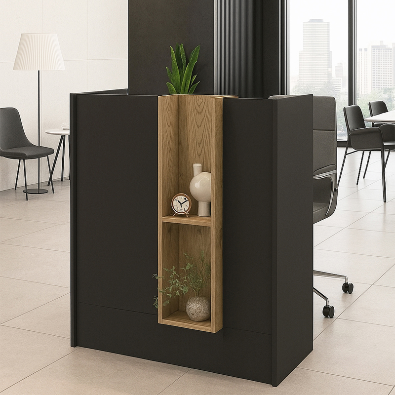 Γραφείο υποδοχής - reception Bonveno Megapap χρώμα ανθρακί - sepet oak 90x43,2x110εκ.