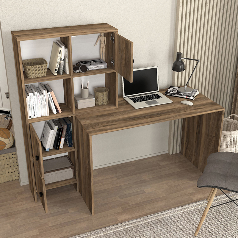 Γραφείο εργασίας Lesya Megapap αναστρέψιμο χρώμα καρυδί 159,2x59,6x141,2εκ.