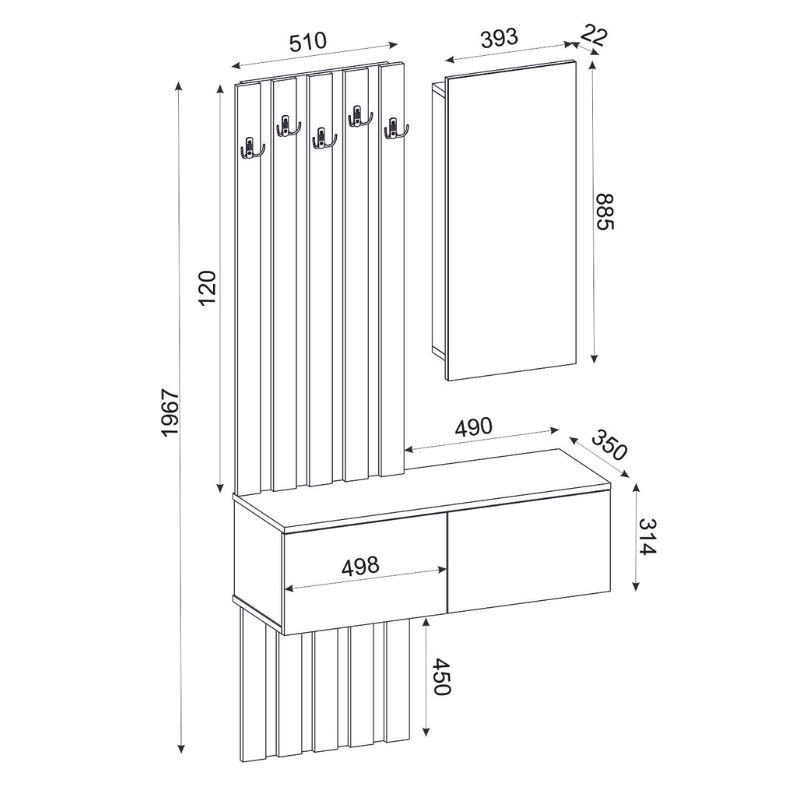 Έπιπλο εισόδου Kanso Megapap χρώμα ανθρακί - sepet oak 100x35x196,7εκ.