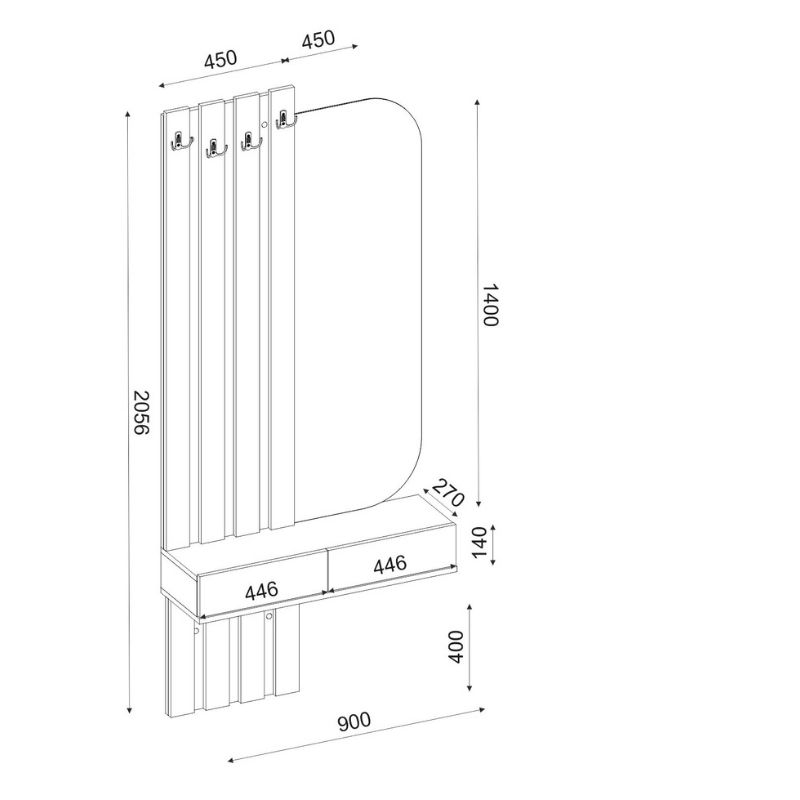 Έπιπλο εισόδου Reyas Megapap χρώμα λευκό - sepet oak 90x27x205,6εκ.