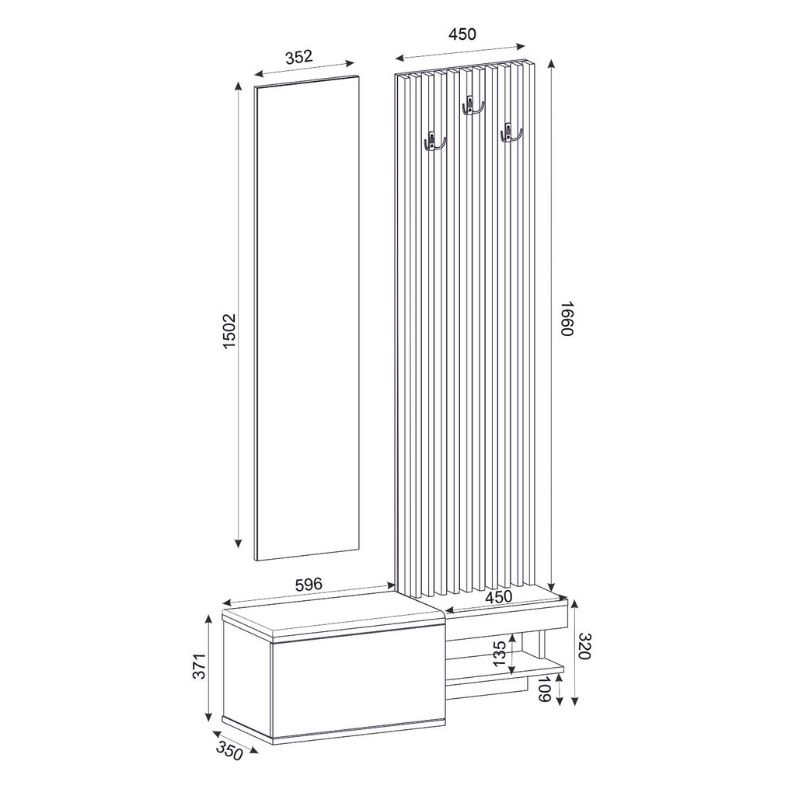 Έπιπλο εισόδου Dumont Megapap χρώμα ανθρακί - sepet oak 104,8x35x198εκ.