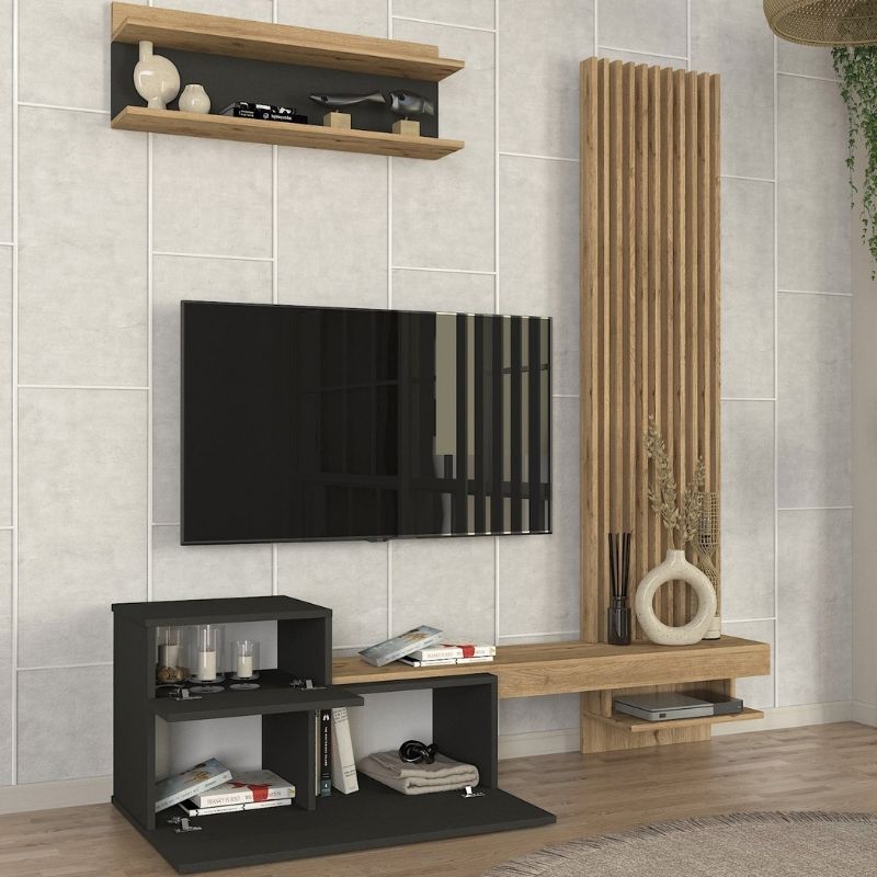 Σύνθεση τηλεόρασης Dumont Megapap χρώμα ανθρακί - sepet oak 180x36,8x200εκ.