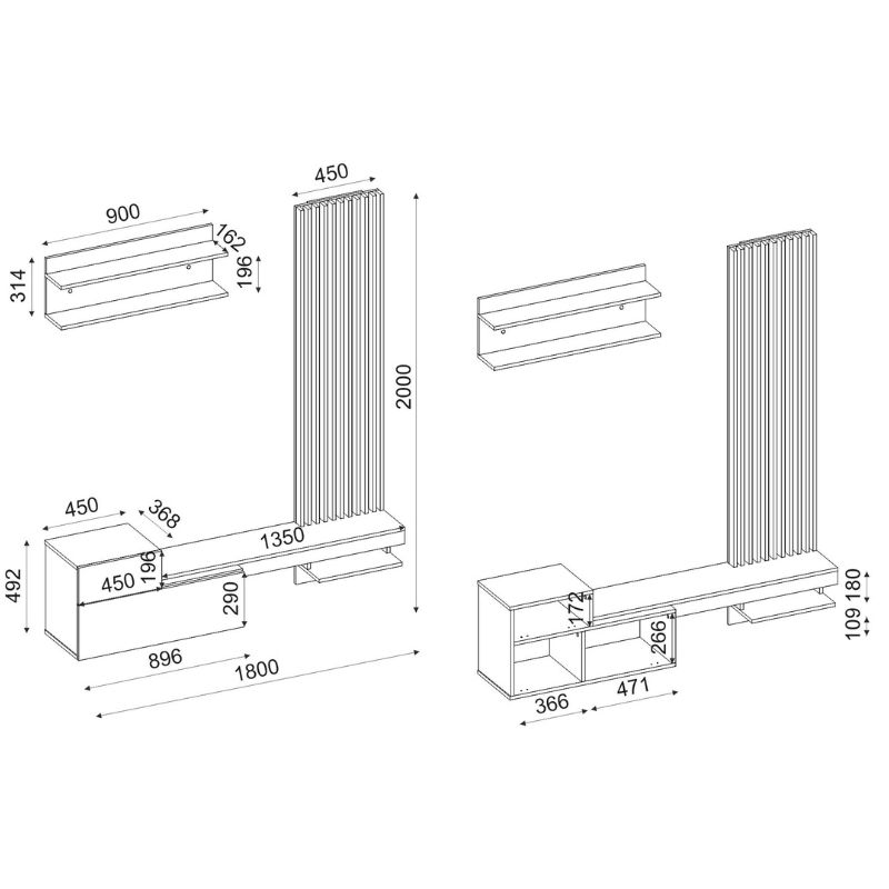 Σύνθεση τηλεόρασης Dumont Megapap χρώμα ανθρακί - sepet oak 180x36,8x200εκ.