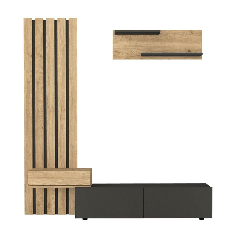 Σύνθεση τηλεόρασης Rosaline Megapap χρώμα ανθρακί - sepet oak 183x31,3x196,9εκ.