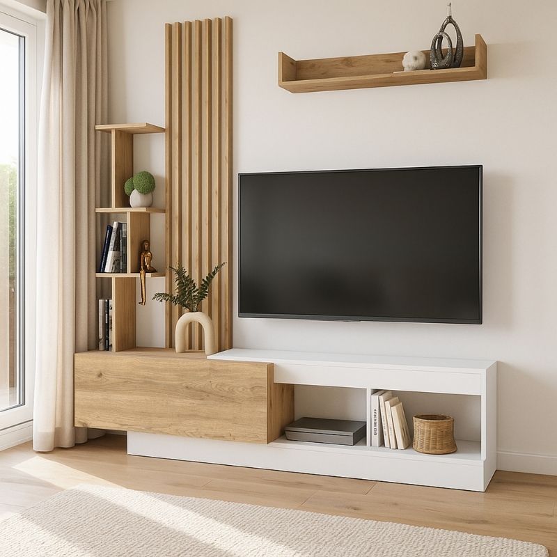 Σύνθεση τηλεόρασης Vermont Megapap χρώμα λευκό - sepet oak 180x40x193,8εκ.