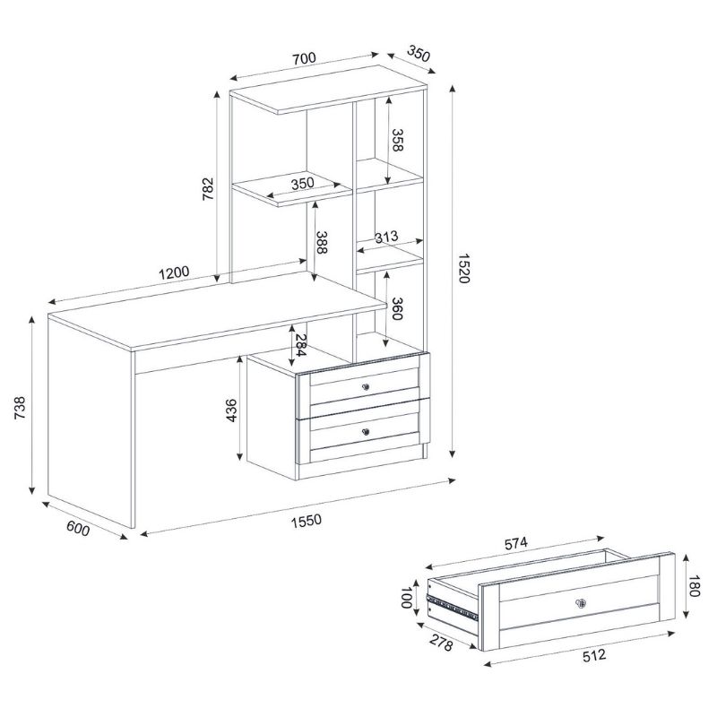 Γραφείο εργασίας Mantra Megapap χρώμα ανθρακί 150x60x152εκ.