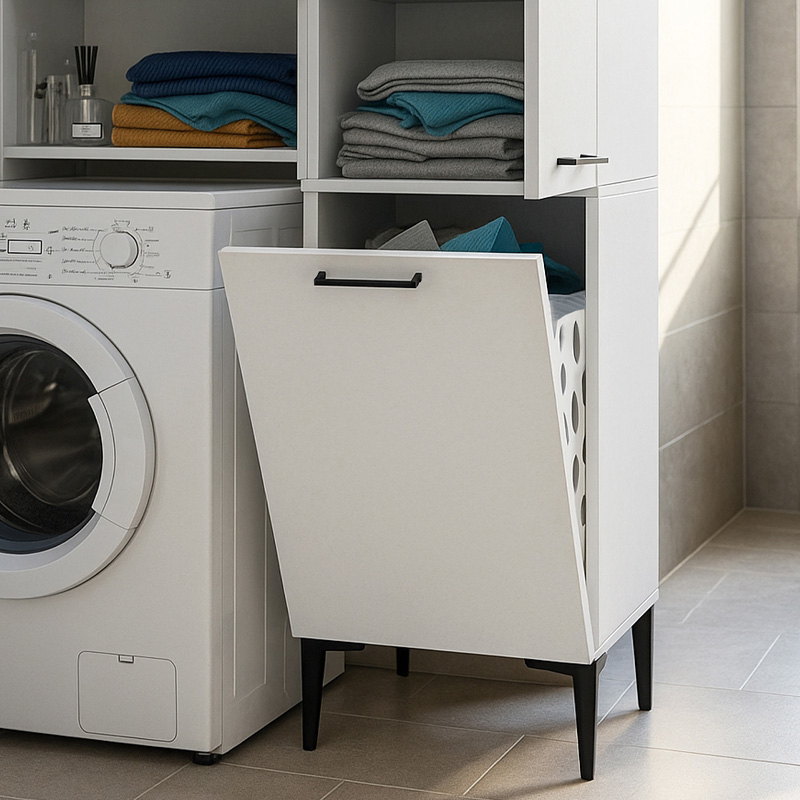 Ντουλάπι με καλάθι απλύτων Singa Megapap χρώμα λευκό 45x40x180εκ.