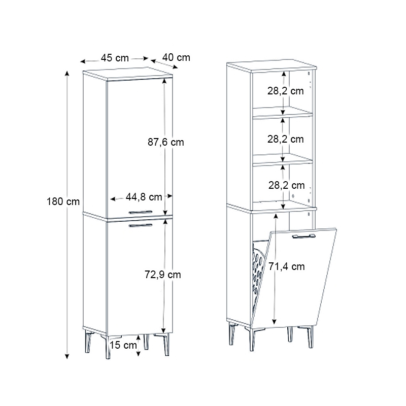 Ντουλάπι με καλάθι απλύτων Singa Megapap χρώμα λευκό 45x40x180εκ.