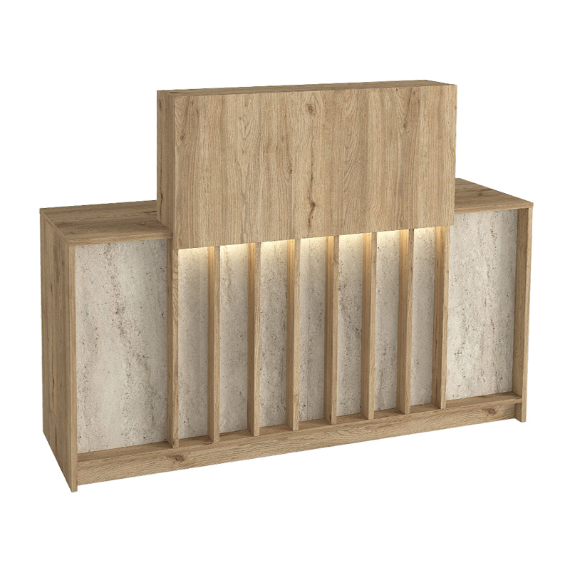 Γραφείο υποδοχής - reception Davis Megapap με LED χρώμα sepet oak - travertine 150x41,8x115εκ.