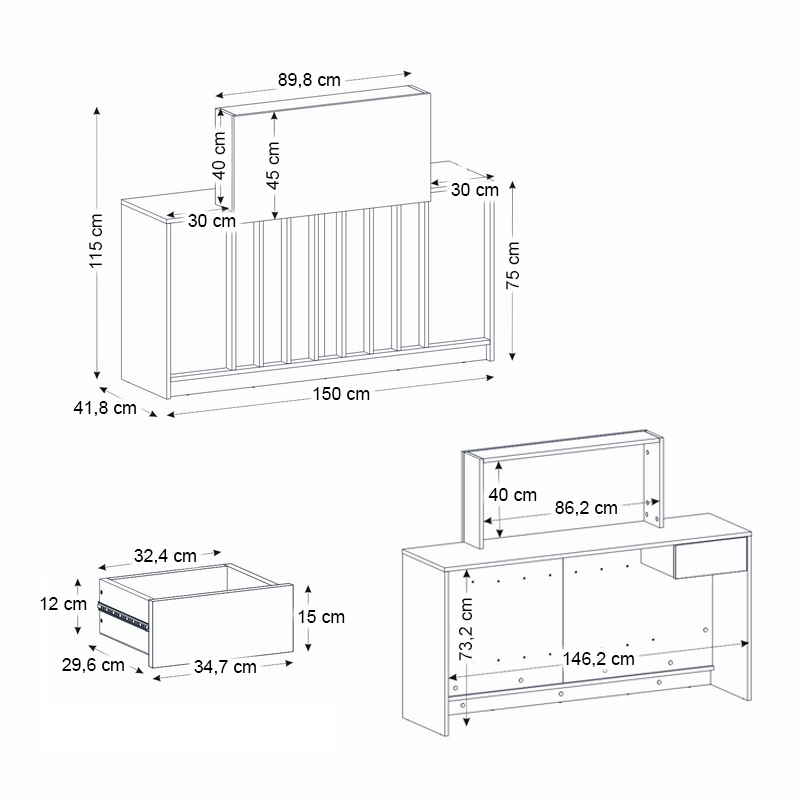 Γραφείο υποδοχής - reception Davis Megapap με LED χρώμα sepet oak - travertine 150x41,8x115εκ.
