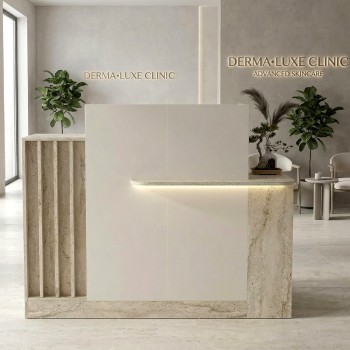 Γραφείο υποδοχής - reception Dayana Megapap με LED χρώμα travertine - sandstone 150x85,2x120εκ.