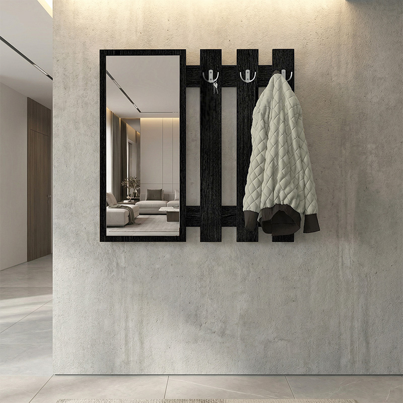 Κρεμάστρα τοίχου με καθρέπτη Folin Megapap χρώμα sencron black 90x4x90εκ.