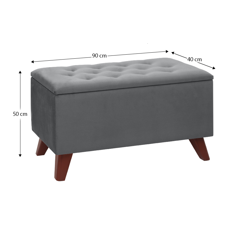 Σκαμπώ - Ταμπουρέ Lotus Megapap βελούδινο χρώμα γκρι 90x40x50εκ.