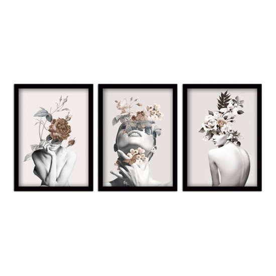 Πίνακας Flower Girls Megapap 3 τμχ. σε πλαίσιο 35x45x2εκ.