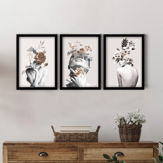 Πίνακας Flower Girls Megapap 3 τμχ. σε πλαίσιο 35x45x2εκ.