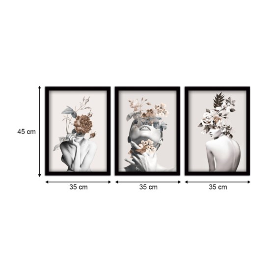 Πίνακας Flower Girls Megapap 3 τμχ. σε πλαίσιο 35x45x2εκ.