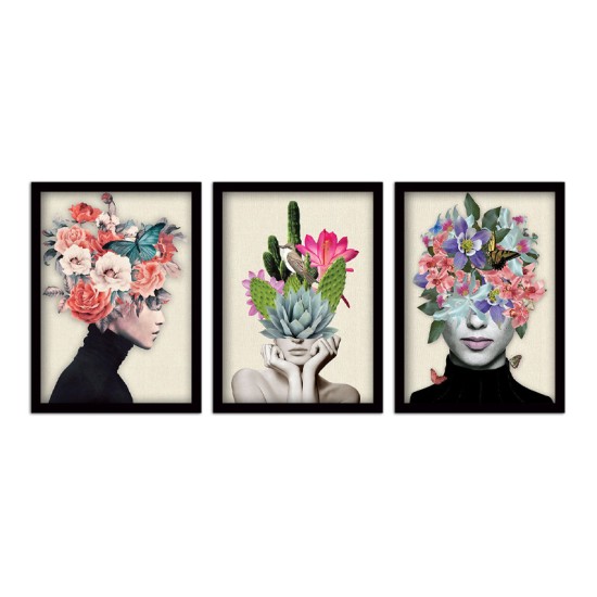 Πίνακας Flower Girls Megapap 3 τμχ. σε πλαίσιο 35x45x2εκ.