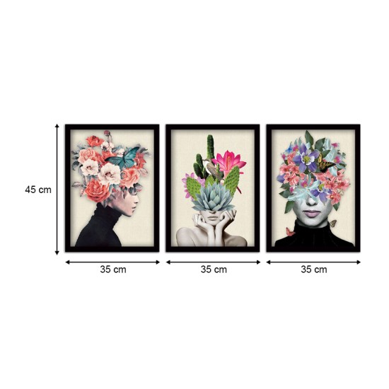 Πίνακας Flower Girls Megapap 3 τμχ. σε πλαίσιο 35x45x2εκ.