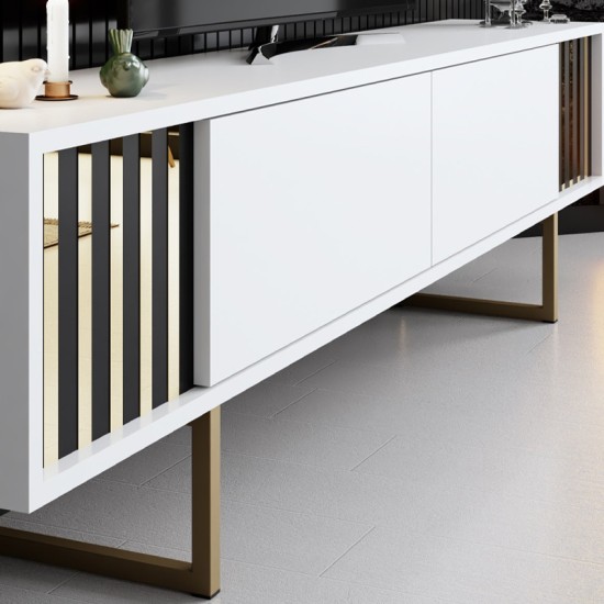 Σύνθεση τηλεόρασης Goldline Megapap χρώμα λευκό - χρυσό 180x30x48εκ. Σύνθεση τηλεόρασης Goldline Megapap χρώμα λευκό - χρυσό 180x30x48εκ.