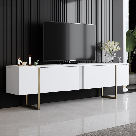 Έπιπλο τηλεόρασης Luxe Megapap χρώμα λευκό - χρυσό 180x30x50εκ. Έπιπλο τηλεόρασης Luxe Megapap χρώμα λευκό - χρυσό 180x30x50εκ.