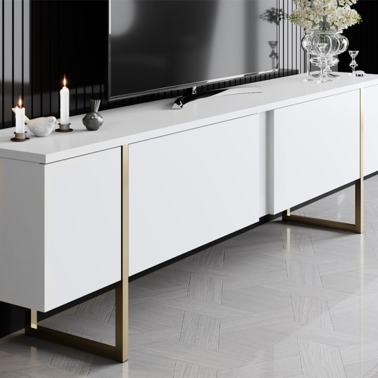 Έπιπλο τηλεόρασης Luxe Megapap χρώμα λευκό - χρυσό 180x30x50εκ. Έπιπλο τηλεόρασης Luxe Megapap χρώμα λευκό - χρυσό 180x30x50εκ.