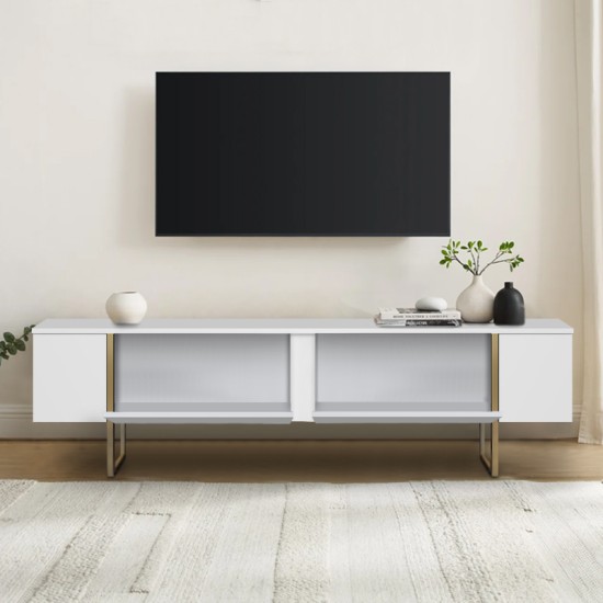 Έπιπλο τηλεόρασης Luxe Megapap χρώμα λευκό - χρυσό 180x30x50εκ. Έπιπλο τηλεόρασης Luxe Megapap χρώμα λευκό - χρυσό 180x30x50εκ.