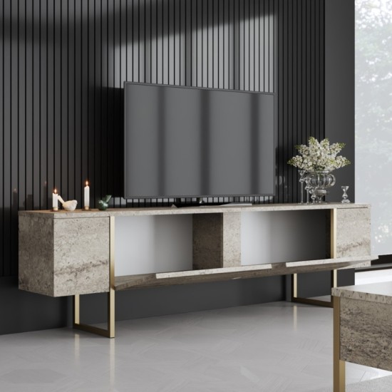 Έπιπλο τηλεόρασης Luxe Megapap χρώμα travertine - χρυσό 180x30x50εκ. Έπιπλο τηλεόρασης Luxe Megapap χρώμα travertine - χρυσό 180x30x50εκ.
