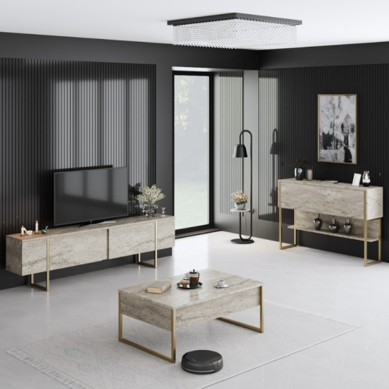 Έπιπλο τηλεόρασης Luxe Megapap χρώμα travertine - χρυσό 180x30x50εκ. Έπιπλο τηλεόρασης Luxe Megapap χρώμα travertine - χρυσό 180x30x50εκ.