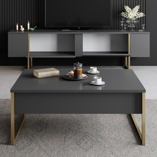 Έπιπλο τηλεόρασης Luxe Megapap χρώμα ανθρακί - χρυσό 180x30x50εκ. Έπιπλο τηλεόρασης Luxe Megapap χρώμα ανθρακί - χρυσό 180x30x50εκ.