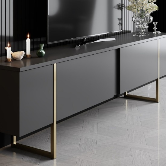 Έπιπλο τηλεόρασης Luxe Megapap χρώμα ανθρακί - χρυσό 180x30x50εκ. Έπιπλο τηλεόρασης Luxe Megapap χρώμα ανθρακί - χρυσό 180x30x50εκ.