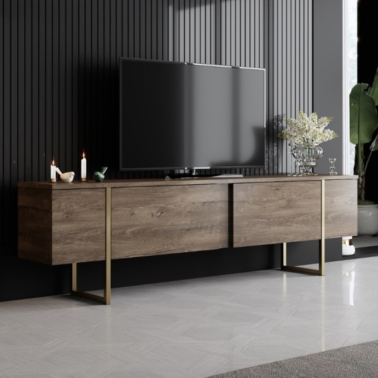 Έπιπλο τηλεόρασης Luxe Megapap χρώμα καρυδί - χρυσό 180x30x50εκ. Έπιπλο τηλεόρασης Luxe Megapap χρώμα καρυδί - χρυσό 180x30x50εκ.