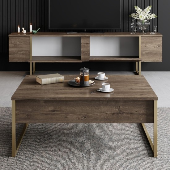 Έπιπλο τηλεόρασης Luxe Megapap χρώμα καρυδί - χρυσό 180x30x50εκ. Έπιπλο τηλεόρασης Luxe Megapap χρώμα καρυδί - χρυσό 180x30x50εκ.