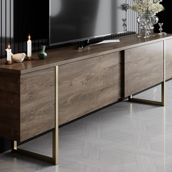 Έπιπλο τηλεόρασης Luxe Megapap χρώμα καρυδί - χρυσό 180x30x50εκ. Έπιπλο τηλεόρασης Luxe Megapap χρώμα καρυδί - χρυσό 180x30x50εκ.