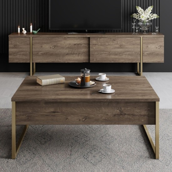 Τραπεζάκι σαλονιού Luxe Megapap χρώμα καρυδί - χρυσό 90x60x40εκ. Τραπεζάκι σαλονιού Luxe Megapap χρώμα καρυδί - χρυσό 90x60x40εκ.