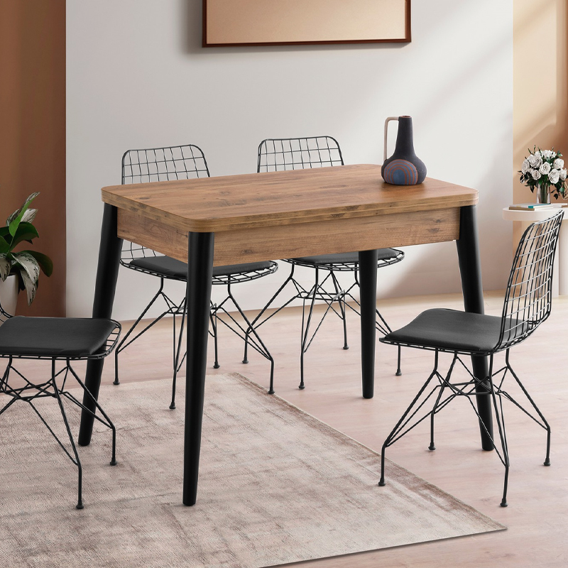 Τραπέζι Dolunay Megapap επεκτεινόμενο χρώμα atlantic pine - μαύρο 100x60(120x100)x79,5εκ.