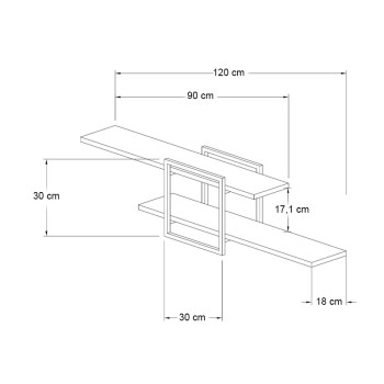 Ραφιέρα τοίχου Mone Megapap χρώμα λευκό - μαύρο 120x18x30εκ.