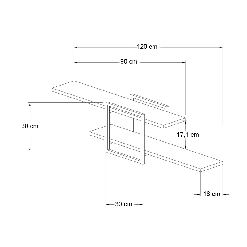 Ραφιέρα τοίχου Mone Megapap χρώμα λευκό - μαύρο 120x18x30εκ.