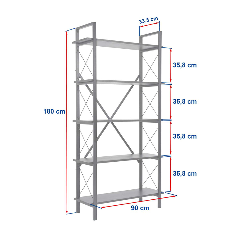 Βιβλιοθήκη Elysian Megapap χρώμα λευκό - χρυσό 90x33,5x180εκ.